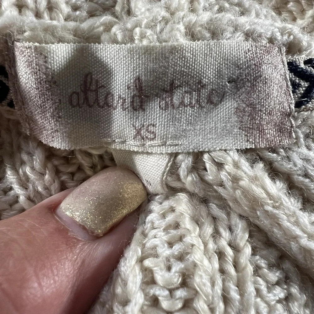 Altar'd State‎ XS Cream Knit Fringe Poncho Sweater Cowl Neck Boho Cozy Fall